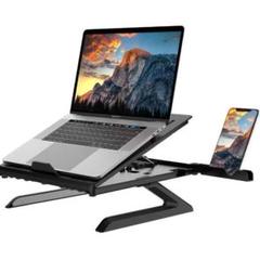 ノートパソコンスタンド 9段階調整可能 スマホスタンド付き 折り畳み式 黒