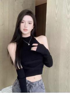 ホルターネックタイトトップス 春夏 韓スト モテ服 レディース