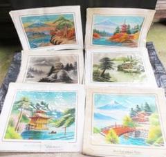 日本風景画　刺繍絵画　外国人向けお土産　6枚セット　日本製　当時物　昭和レトロ