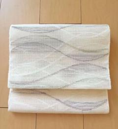A2 波模様 ベージュ 六通 正絹 薄物 夏用 絽 紗 カジュアルな名古屋帯 A5 夏物 花模様 ベージュ ナチュラル 太鼓 正絹 薄物 絽 紗
