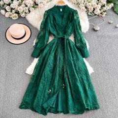 ワンピース　半袖　レディース　ドレス　レース　ロング　パーティー　花柄