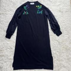 MUVEIL ミュベール お花刺繍 ワンピース M 38ブラック 長袖 フラワー MUVEIL ミュベール お花刺繍 ワンピース M 38ブラック 長袖