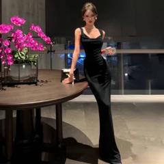 夏向け♡セクシーバックなロングドレス❤️腰リボン付き