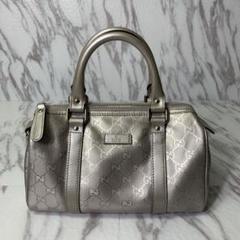 GUCCI ミニボストン GGプラス シルバー パテント 付属品 ハンドバッグ