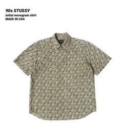 Stüssy 半袖シャツ S ブラウン モノグラムシャツ オールドストゥーシー 90's OLD STUSSY 