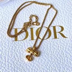 美品　Dior ディオール ネックレス リボン CD ロゴ　金　ゴールド 可愛い