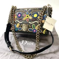 Dior ディオラマ　刺繍　レザー　チェーン　ショルダーバッグ