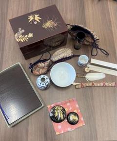 茶道具四季草花蒔絵利休茶箱他11点セット
