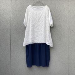 2135【PENETRATION】LL♡半袖ワンピース 重ね着 花柄レース 裏地