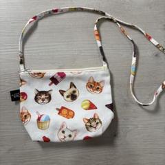 ネコとアイスクリームのポシェット ハンドメイド 肩掛けバッグ ショルダーバッグ