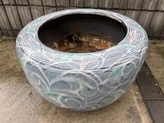 陶器製 水鉢 睡蓮鉢 青緑色模様 大型 直径50センチ 埼玉県 陶器製 水鉢 睡蓮鉢 青緑色模様 大型 直径50センチ 埼玉県