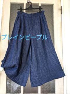 プレインピープル＊リネン　デニム ワイドパンツ 　クロプトパンツ　L