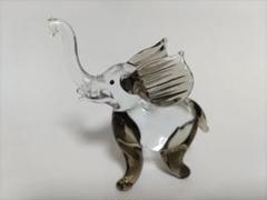 ガラス製 象の置物 透明・グレー