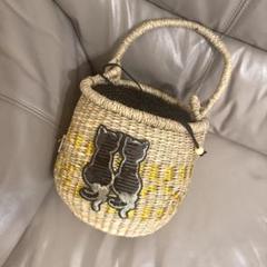 猫の刺繍 かごバッグ 中型