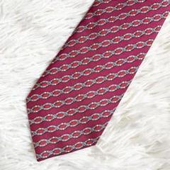 【着用1回♡美品】HERMES♡エルメス　ベルト柄　ネクタイ　シルク　ボルドー