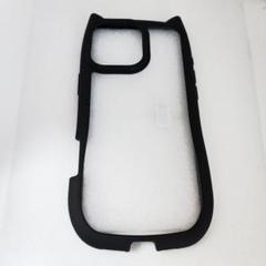 【かわいい】iPhone16用 猫耳型クリアハードケース 　枠ブラック　黒