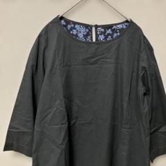 関西ファッション連合　プルオーバー七分袖カットソー(S)ブラック花柄シンプル