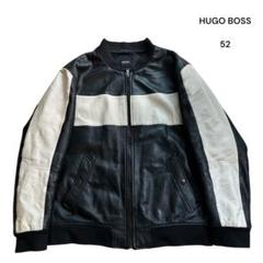 HUGO BOSS ラムレザー ジャケット ボンバーネック 黒 白 52 MA1