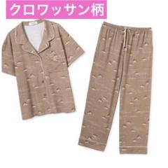 新品タグ付き クロワッサン柄 開襟半袖シャツ ロングパンツ