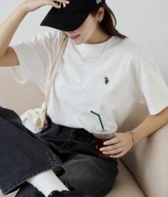 ホワイト ポロ刺繍 半袖Tシャツ