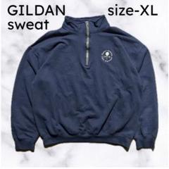 ギルダンGILDANスウェットハーフジップ刺繍企業ロゴワンポイントブラックXL