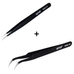 ネイルピンセット 黒 2本セット 精密 ストレート カーブ静電気防止 B32