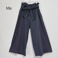 【Vin】ワイドパンツ M ネイビー 薄手 さらり生地感