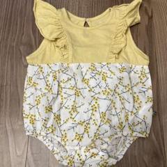 フリル付きロンパース 韓国ベビー服　イエロー　花柄