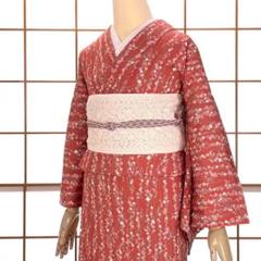 小紋 綸子 梅文様 正絹 y730 未使用品】小紋着物 正絹 雨縞 枝梅柄 薄赤 kimono A-1457