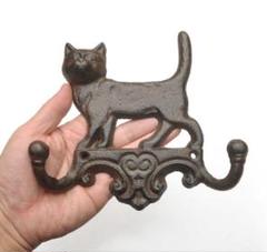 壁掛け 猫 インテリア アイアン アンティーク調 ダブルフック ヴィンテージ