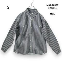 マーガレットハウエル✿メンズ長袖シャツ 綿100% グレー ストライプ Y175