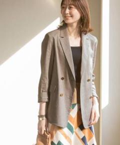 【週末お値下げ】美品Noble 麻ストレッチダブルブレストジャケット38 美品♡NOBLE ノーブル 麻ストレッチダブルブレストジャケット