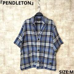 【PENDLETON】チェック柄ジャケット　サファリシャツ　コットンリネン　M