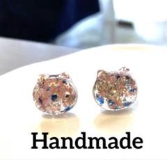 ハンドメイドピアス　猫　琉球ガラス　カラフル