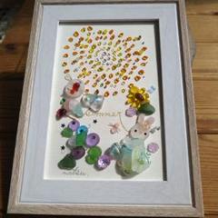 ♡花咲く海でHappy花火♡ガラス シーグラスアート ハリネズミ うさぎ 夏 ♡花咲く海でHappy花火♡ガラス シーグラスアート ハリネズミ
