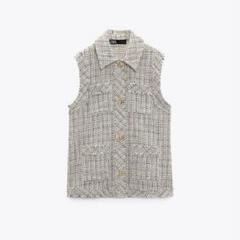 新品ZARA ベージュ系 ツイードベスト ベルトテクスチャーベスト ZARA ベルトテクスチャーベスト ツイードベスト ジレ ザラ