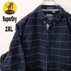usa古着 SuperDry極度乾燥　ネルシャツ2XL ネイビーグリーンチェック