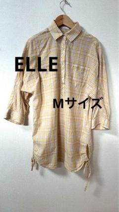 ELLE コットン100% 五分袖ゆったりめチュニック サイズ38 チェック