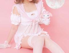 【美品】ディアマイラブ♡ピンクと白のロリータマイメロディコラボドレスです(^^) レア ディアマイラブ♡ピンクと白のロリータマイメロディコラボ
