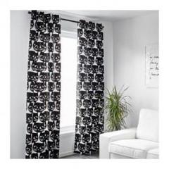 新品✴︎IKEA MATTRAM ネコのカーテン Mattram Ikea Curtain, Cats Print Curtain, Black and White
