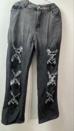 ダメージ加工 ダークグレー デニムパンツ 古着