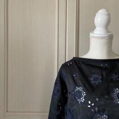 F ジュンコシマダ JUNKO SHIMADA 花柄 刺繍 ブラウス シャツ　紺