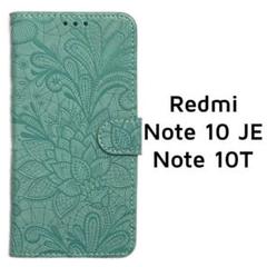 Redmi Note10JE 10T グリーン エンボス 草花 手帳