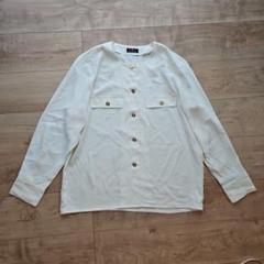 ☆BRUNO PIATTELLI☆ゴールドボタンホワイトノーカラーブラウス美品☆