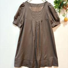 【pour frime】半袖チュニック　トップス　パフスリーブドット　茶色　M