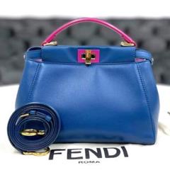 美品☆ フェンディ ピーカブー ミニ 青 レザー 2way ハンドバッグ