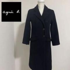 美品✨アニエスベー アンゴラ×ウール チェスターコート ロングコート 黒 38 ANENINA】マキシ丈 ウールロングチェスターコート レディース 黒