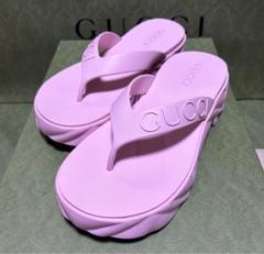新品 GUCCI グッチ トング ロゴ 厚底 サンダル ピンク 38 25