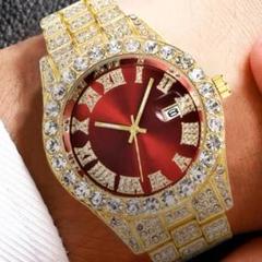 レッド　ゴールド　ブリンブリン　男女兼用　メンズ腕時計　 デイカウント　金赤
