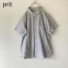 pritプリット　丸襟　半袖シャツ　ブラウス　ストライプ　コットン100%日本製